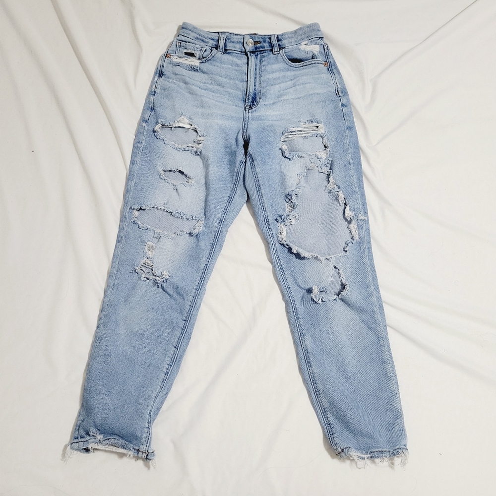 American Eagle Outfitters Ripped Distressed Light Blue High Waisted Curvy Jeans